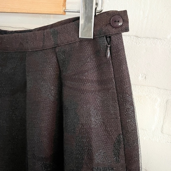 Vintage Maxi skirt Formal Jacquart Tulle Brown Floral Wool blend Shiny Sz 10 - Picture 3 of 13